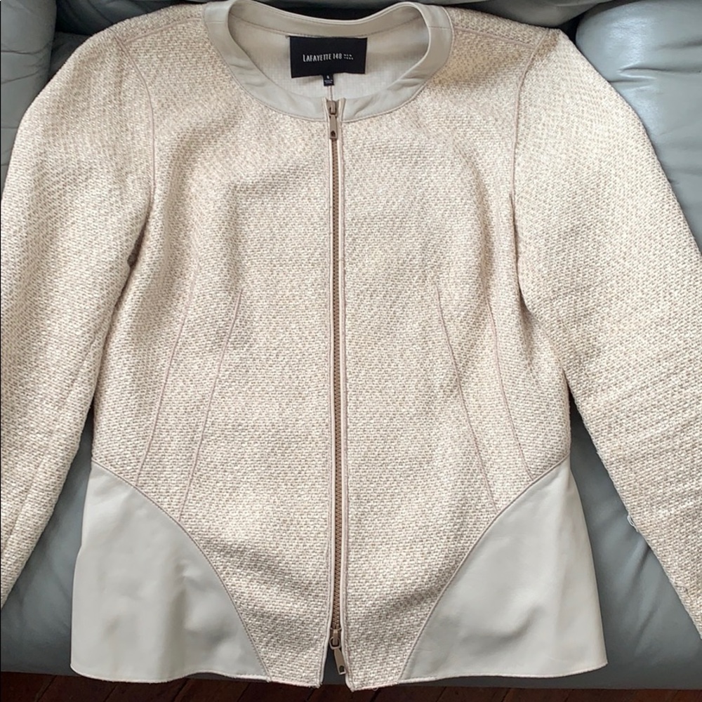 Woven and Leather Cream and White Blazer